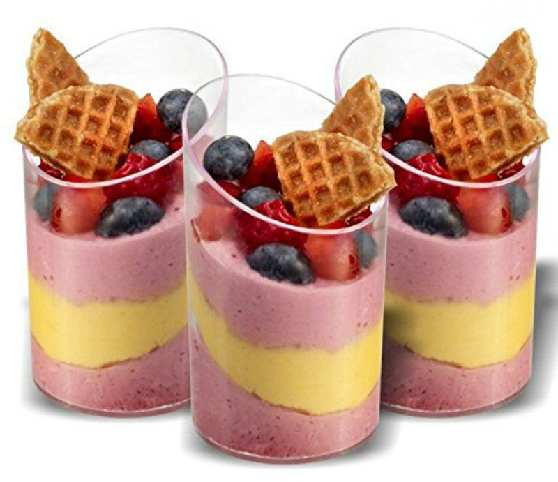 Zappy Elegant Clear Slanted Cylinder Mini Dessert Appetizer Cup 2.5 oz Plastic Tasting/Sample Shot Glasses Parfait Glass/Souffle Jello Tumbler (25 Ct) - Image 3